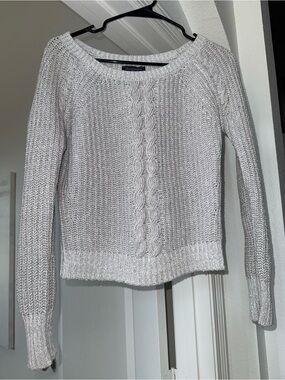 Abercrombie & Fitch Light Gray w/ Silver Tinsel Cable Knit Crewneck Sweater